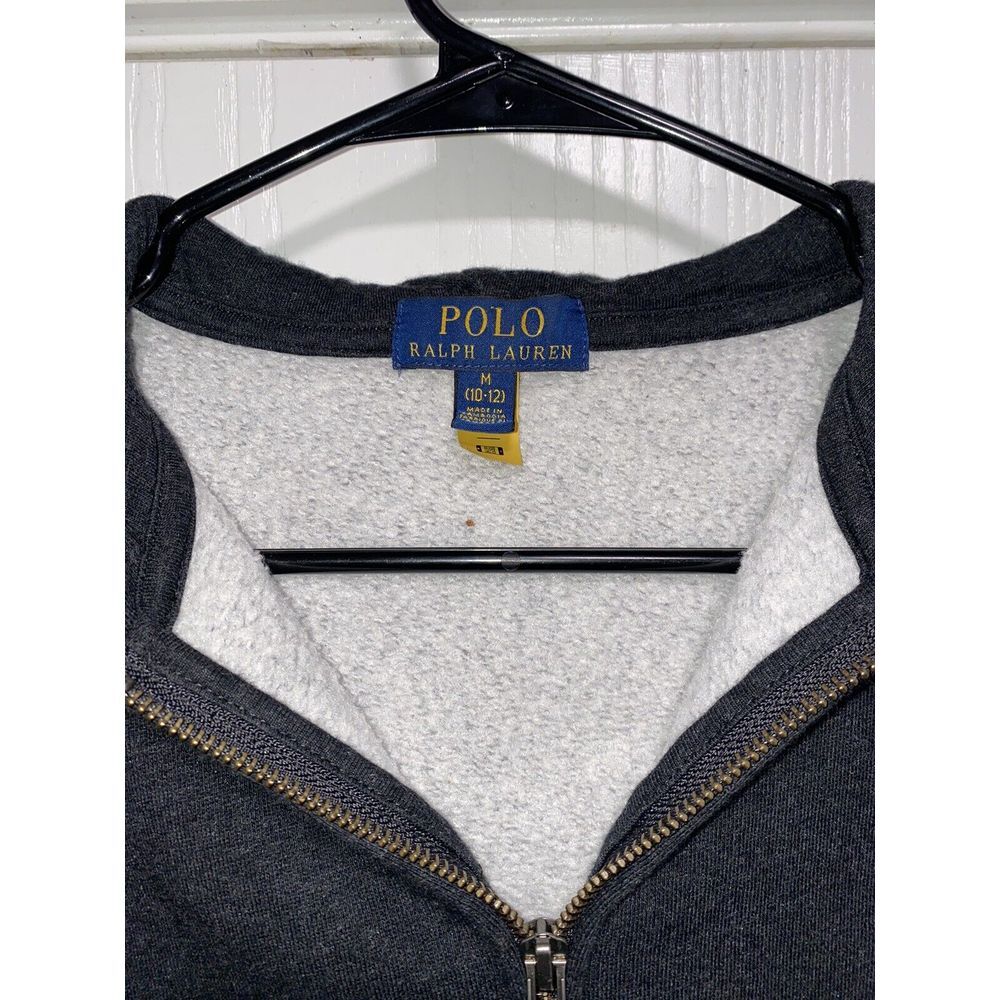 RALPH LAUREN POLO Jacket Full Zip Boys Sz Med 10 12 Hooded Gray Green Pony - Picture 2 of 4